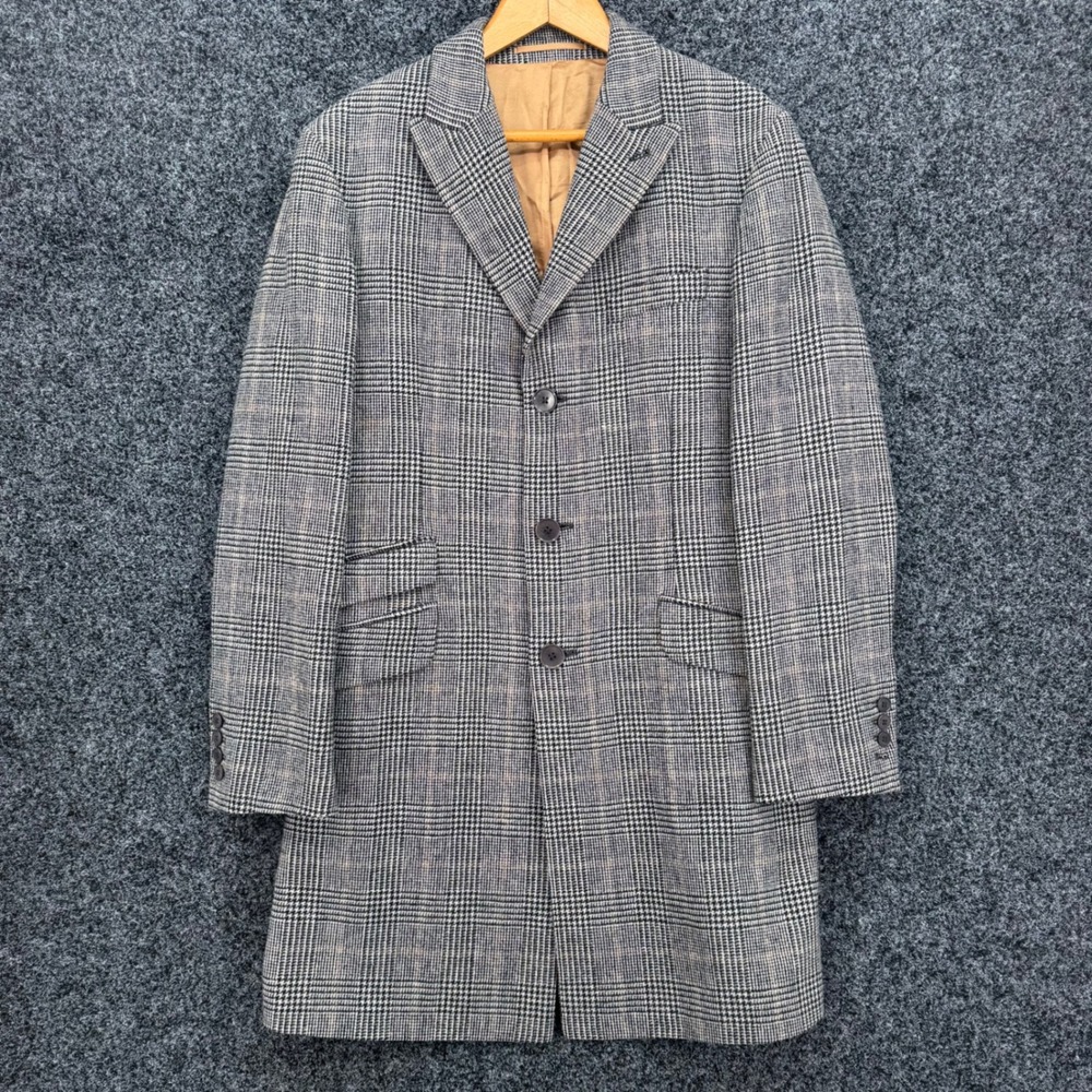 Charles Tyrwhitt Mens Grey Glen Plaid Overcoat 40R Wool Blend Car Coat Jacket